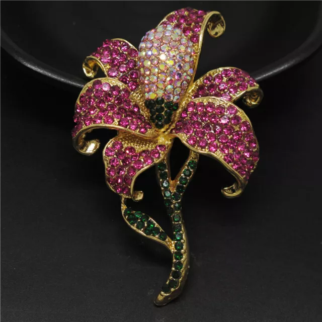 Hot Rose Rhinestone Cute Bling Flower Crystal Fashion Women  Charm Brooch Pin