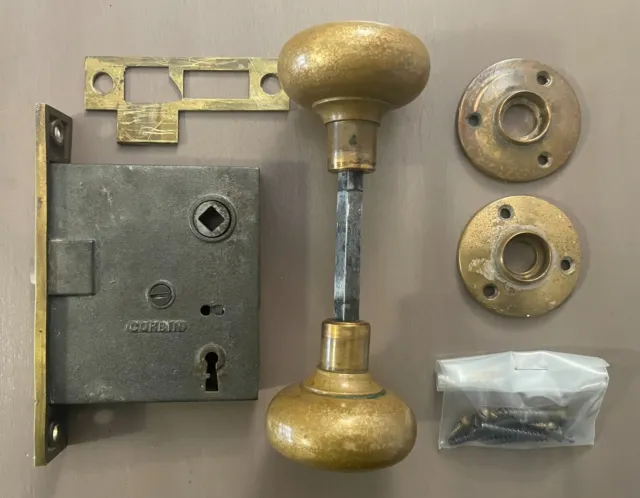 Antique c. 1890s Brass Door Knob Lock Set