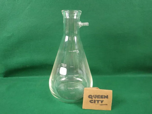 Large Filter Flask Pyrex Glass Sidearm tube 4000 ml 5340-4L Erlenmeyer