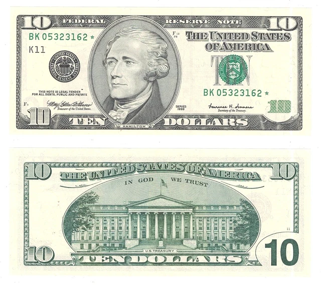 1999 $10 Dallas District Federal Reserve Star Note Fr 2034-K* Uncirculated #3162