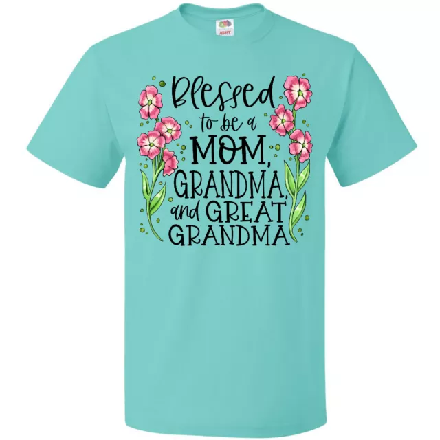 Inktastic Blessed To Be A Mom, Grandma, And Great Grandma Pink Flowers T-Shirt 3