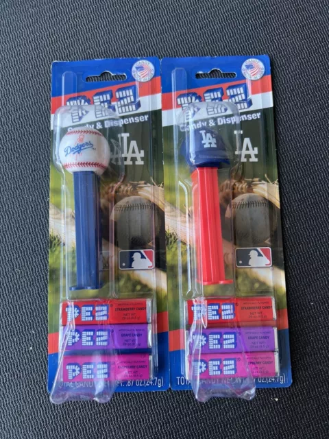 PEZ Dispenser Baseball Los Angeles LA Dodgers Blue & White Hat Cap Set Candy