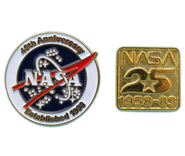 NASA PIN PAIR vtg 25th Anniversary 1958 - 1983 - GOLD TONE / 45th Anniversary