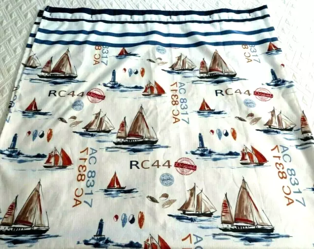 J Queen Shower Curtain Fabric Nautical Sail Boats Lighthouse Sea Shells  NWOT