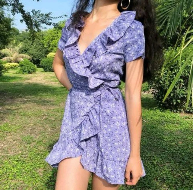 open lace back dress Réalisation Lavender Daisy Print Mini Dress