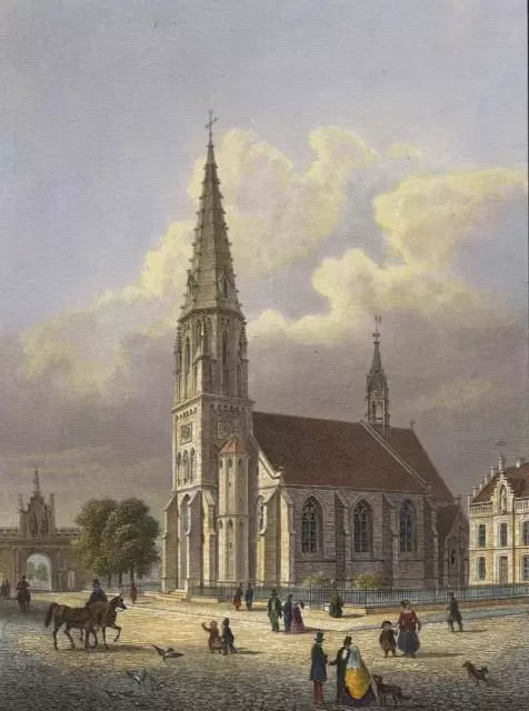 DESSAU - Die neue katholische Kirche zu Dessau - Stahlstich um 1860