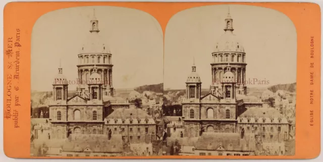 Frankreich Boulogne-Sur-Mer Kirche c1875 Foto Neurdein Stereo Vintage Albumin