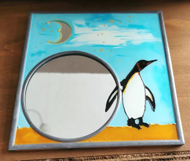 Mirror, Unique Hand Painted Penguin Mirror - Lovely Small Penguin Mirror.