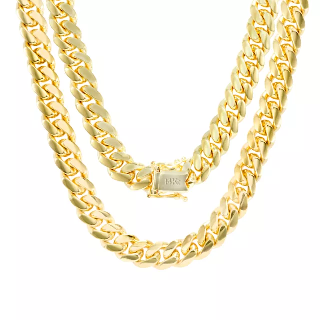 14K Yellow Gold Solid 8mm Mens Miami Cuban Chain Pendant Necklace Box Clasp 24