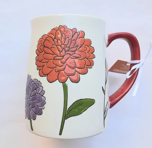Lang By Design Hand Painted Decorative Floral Fluted Mug! 16 Oz! Brand New! ☕💐