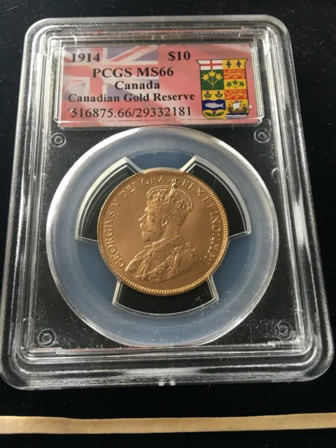 1914  PCGS Graded, Canadian Gold Reserve, $10 GOLD, **MS-66**