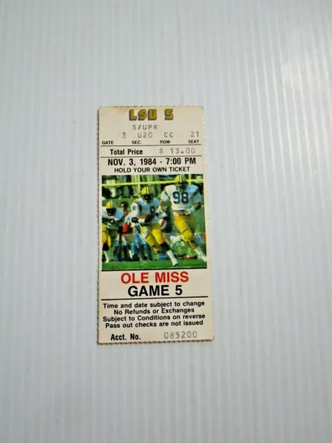 1984 OLE MISS v LSU FOOTBALL TICKET STUB DALTON HILLIARD GARRY JAMES ERIC MARTIN