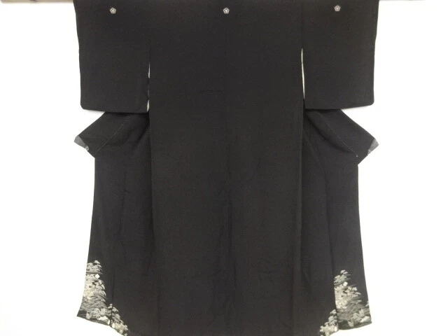 82851# Japanese Kimono / Antique Tomesode / Embroidery / Genjiko With Pine