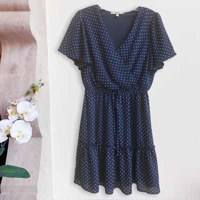 Andree by Unit Navy Blue and White Polka Dot Fit and Flare Dress Size Small