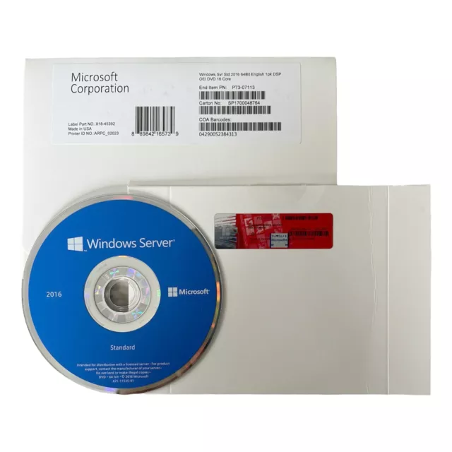 Windows Server STD 2016 64bit English 1pk DSP 16 Core License New Sealed