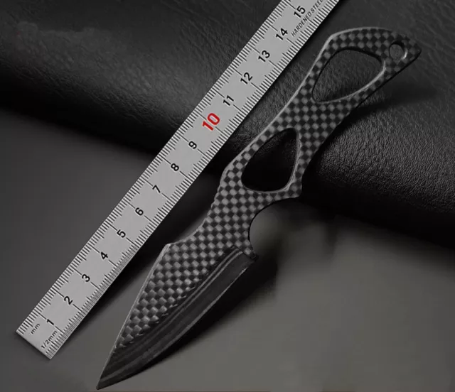 Carbon Fiber Knife Fixed Blade Mini Pocket EDC Tool Survival Keychain Collection