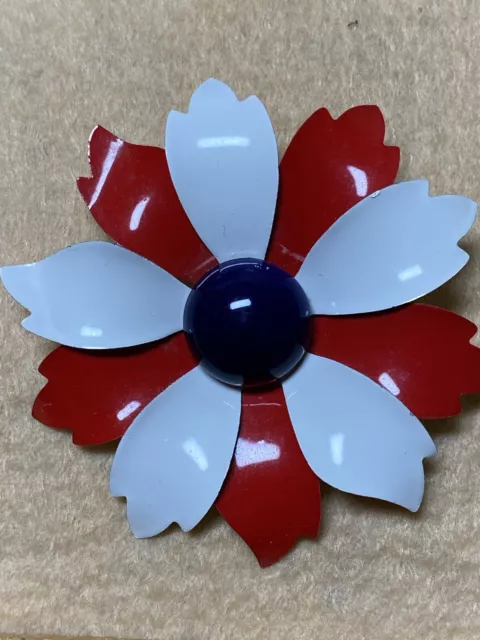 Vintage Enamel Red,White&Blue Flower brooch