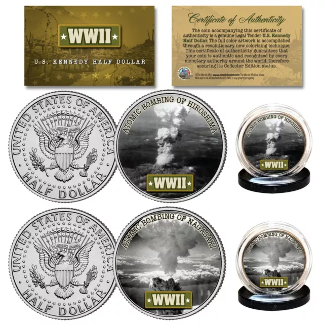 WWII ATOMIC BOMBINGS of Japan Hiroshima & Nagasaki US JFK Half Dollar 2-Coin Set