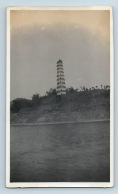1920s Real Photo, Chinese Pagoda along the Xi River, West River Si-Kiang, China