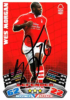 Nottingham Forest F.C Wes Morgan Hand Signed 11/12 Championship Match Attax.