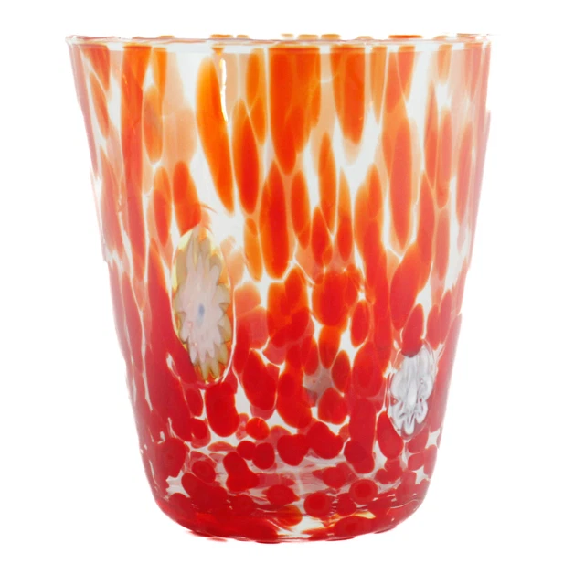 Murano Verre Buvant Gobelet Rouge Blanc Fait Main Millefiori 11cm