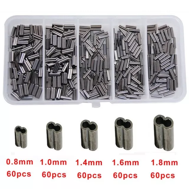 300pcs/Set Double Oval Copper Fishing Line Crimping Sleeves Tubes Connector Tool