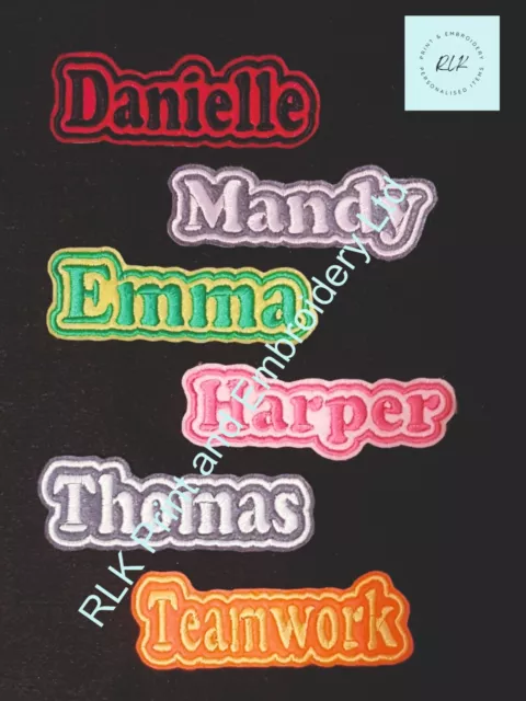 Personalised Embroidered Name Patch Badge B1 Iron on sew on kids adults text