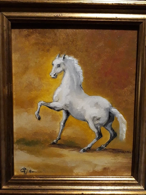 QUADRO DIPINTO A olio stile Antico Gericault 28x32 Equestre Cavallo EUR ...