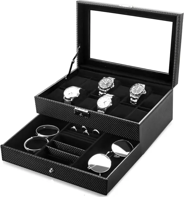 Caja de Reloj Con 12 Ranuras Organizador Relojes Vitrina de Joyería Organizador