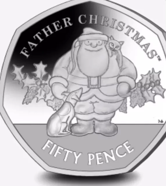 Gibraltar 🇬🇮 Coin 50p Pence 2019 Xmas Christmas Cat And Dog Santa UNC from Bag 2