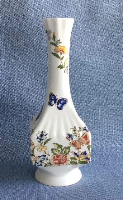 Aynsley "Cottage Garden" 7.25"  Fine Bone China Bud Vase Butterfly Flowers Label