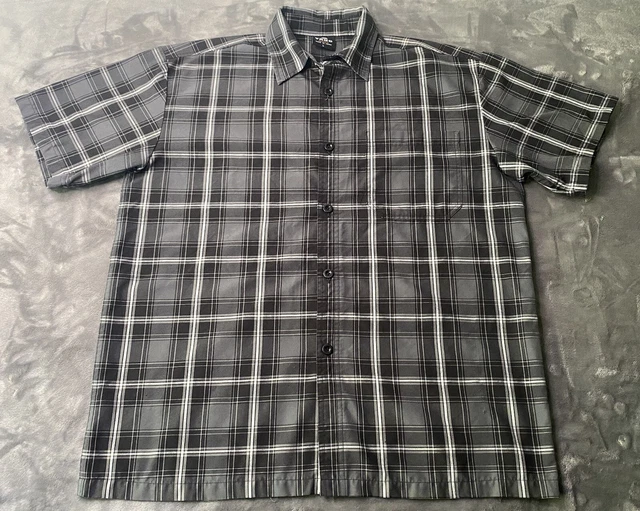 YAGO Shirt Men's Large Black/Gray Tartan Plaid Single Pocket Old School Workwear