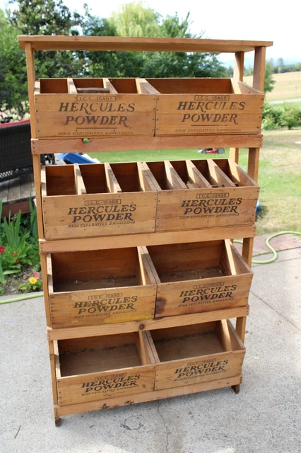 Antique Hercules Powder Explosive Crate Shelving Unit Mancave