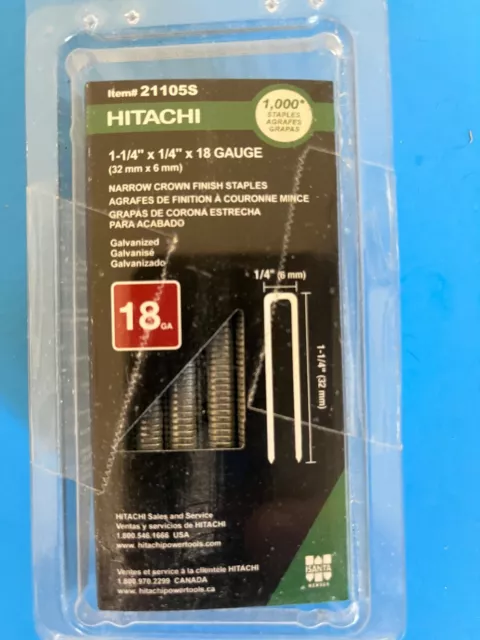 HITACHI GALVANIZED 18-Gauge  Collated 1/4" Narrow Crown Staples 1-1/4" L (1000