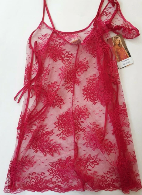 shirley-of-hollywood-sheer-red-lace-tie-front-nightdress-size-18-women