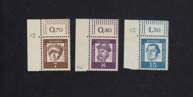 Berlin 1961 Bed. Deutsche MiNr. 200, 201, 203 jew. Ecke 1 mit DZ postfrisch
