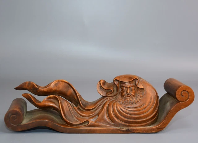 Chinese Antique Wood Carving Boxwood Wooden Sculpture Buddha Dharma Arhat Statue