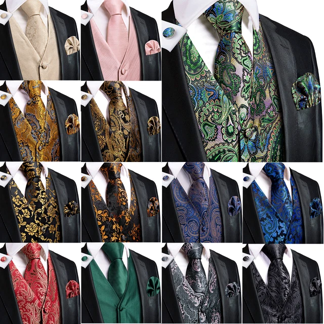 Mens Formal Wedding Waistcoat Paisley Floral Suit Vest Slim Tuxedo Silk Tie Set