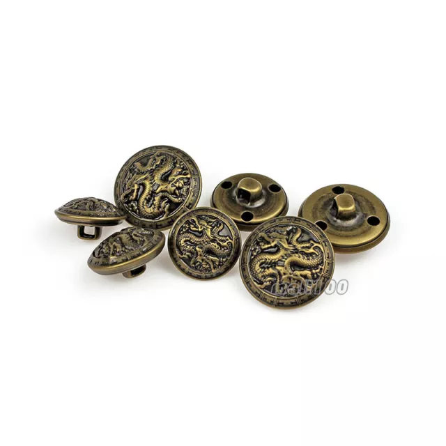 12 pièces anciens boutons métalliques bronze or dragon tiges rondes embellissements