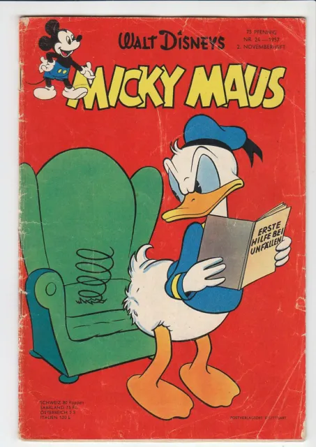 Micky Maus 1957 Nr. 24 altes Original Heft in mäßigen Zustand !