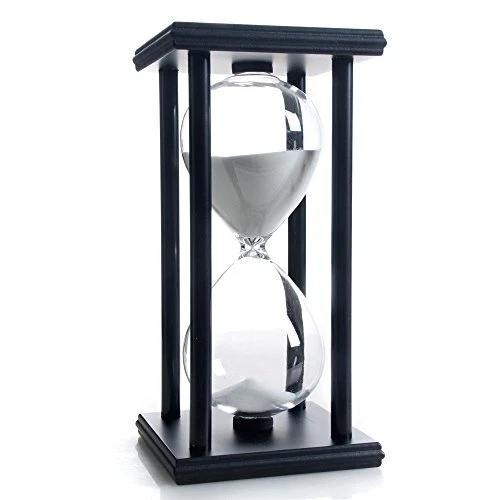 Hourglass 60 Minutes Timer, Black Wooden Frame Sandglass 60 min White Sand