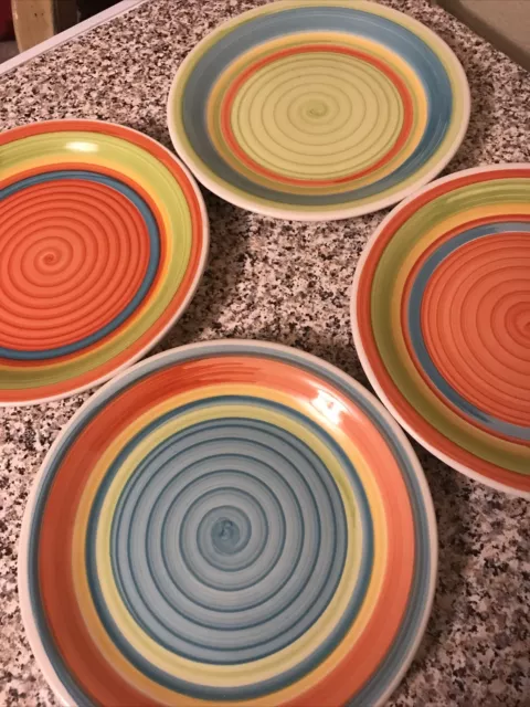 4 Citrus Grove Brush Stroke Hand Painted 8 Inch Swirl Multi-Color Salad Plates