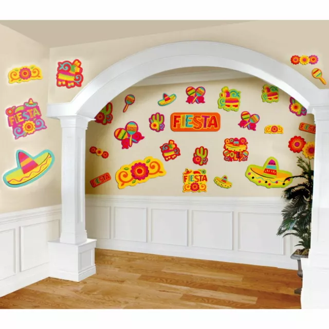 Mexican Fiesta 30 Cutouts Party Wall Decorations Maracas Sombreros Cactus