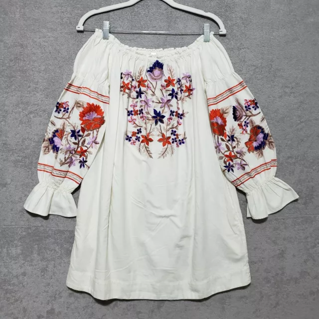 Free People Dress XS Short Fleur du Jour Embroidered Off Shoulder Ivory Floral