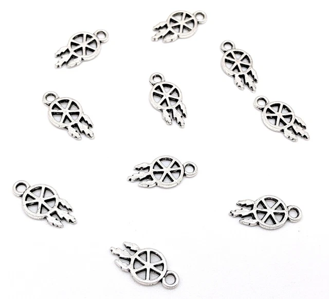 10 Stück Charms 15x7mm Mini Traumfänger Dreamcatcher Anhänger Antiksilber - 2390