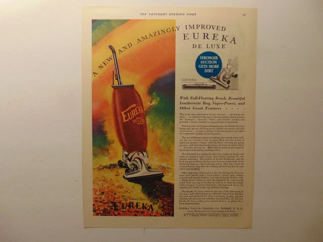 1931 EUREKA DE LUXE UP RIGHT VACUUM CLEANER print ad