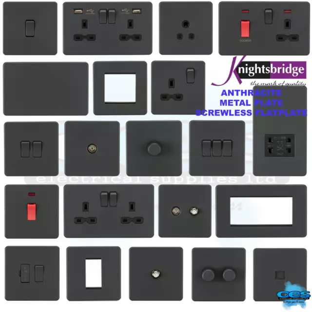 Knightsbridge Screwless Flatplate Light Switches & Sockets Anthracite Range