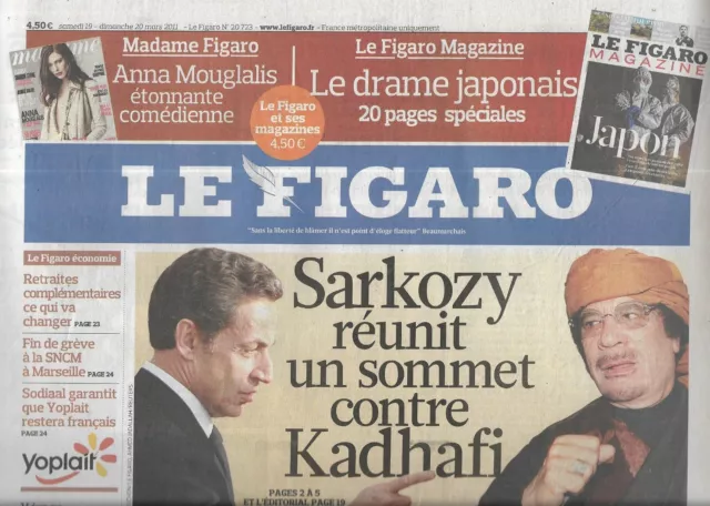 LE FIGARO n°20723 19/03/2011  Coalition anti-Kadhafi / Après le séisme au Japon