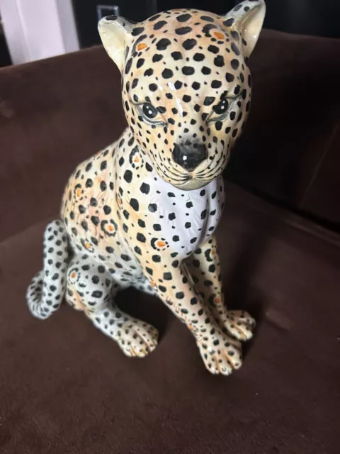 Vintage Italian Ceramic Cheetah Statue MINT