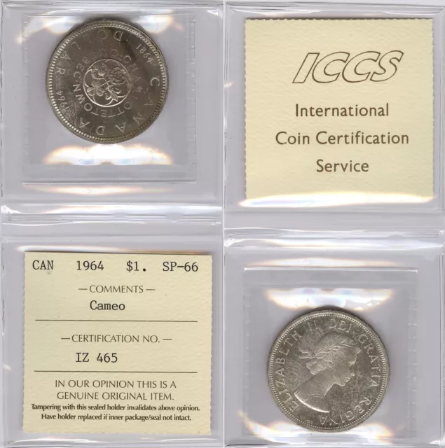 1964 Canada Silver Dollar ICCS Graded SP66 - Free Shipping